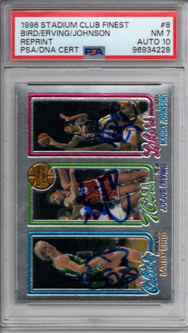 Larry Bird Julius Erving Magic Johnson Signed 1996 Stadium Club PSA 96934228