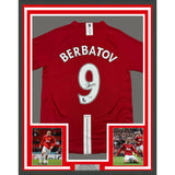 Framed Autographed/Signed Dimitar Berbatov 35x39 ManU Red Jersey Beckett BAS COA