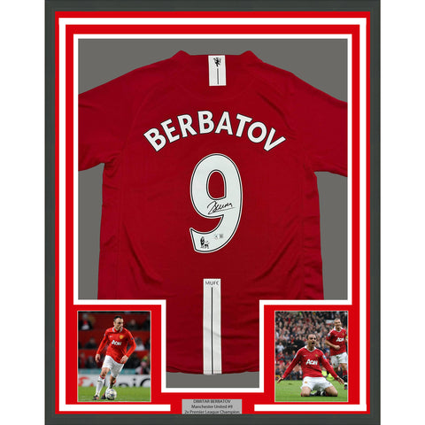 Framed Autographed/Signed Dimitar Berbatov 35x39 ManU Red Jersey Beckett BAS COA