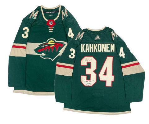 KAAPO KAHKONEN Autographed Wild "1st NHL Shutout 1/22/21" Jersey FANATICS LE 34