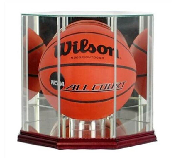 Full Size Octagon Glass and Cherry Wood Basketball Display Case