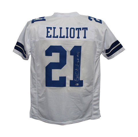 Ezekiel Elliott Autographed/Signed Pro Style White XL Jersey Beckett 37016