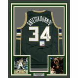 FRAMED Autographed/Signed GIANNIS ANTETOKOUNMPO 33x42 Green Jersey PSA/DNA COA