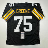 Autographed/Signed Mean Joe Greene HOF 87 Pittsburgh Black Jersey JSA COA