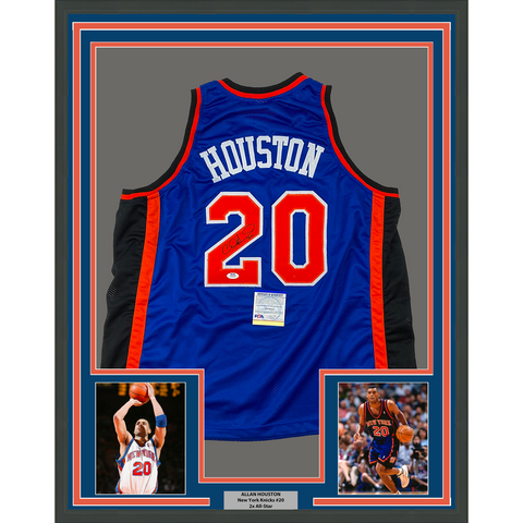 Framed Autographed/Signed Allan Houston 33x42 New York Blue Jersey PSA/DNA COA