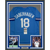 Framed Autographed/Signed Bret Saberhagen 35x39 KC Light Blue Jersey JSA COA