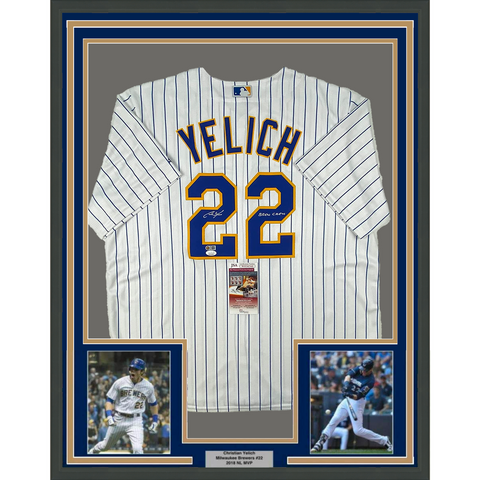 Framed Autographed Christian Yelich 33x42 Milwaukee Brewers Jersey JSA COA