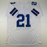 Autographed/Signed Deion Sanders Dallas White Football Jersey Beckett BAS COA