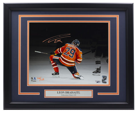 Leon Draisaitl Signed Framed Oilers Home Jersey 11x14 Spotlight Photo Fanatics