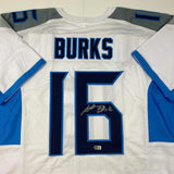 Autographed/Signed Treylon Burks Tennessee White Football Jersey Beckett BAS COA