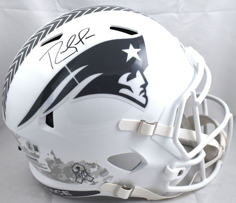 Randy Moss Autographed Patriots F/S Salute Speed Helmet - Beckett W Hologram