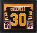 Gerry Cheevers Signed Bruins 31x35 Custom Framed Jersey Inscribed " HOF 85"/ JSA