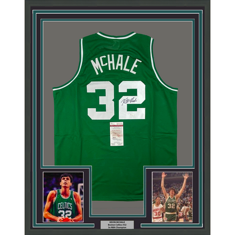 Framed Autographed/Signed Kevin McHale 33x42 Boston Green Jersey JSA COA Auto