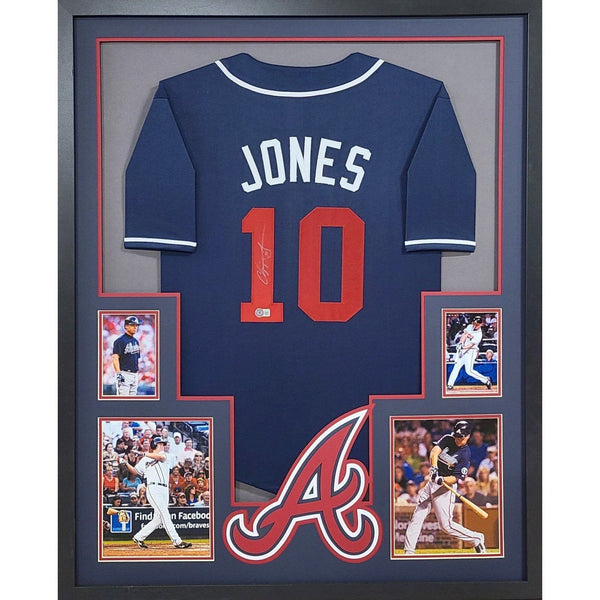 Chipper Jones Autographed Signed Framed Blue Atlanta Braves Jersey BECKETT