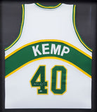 SEATTLE SUPERSONICS SHAWN KEMP AUTOGRAPHED FRAMED WHITE JERSEY MCS HOLO 206942