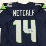 Autographed/Signed DK D.K. METCALF Seattle Blue Football Jersey JSA COA Auto