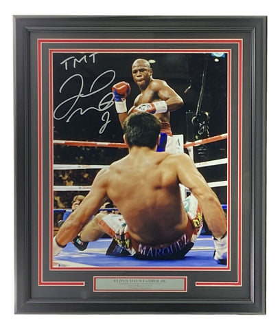 Floyd Mayweather Jr Signed Framed 16x20 Boxing Knockdown Photo TMT Inscr BAS ITP