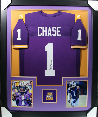 JA'MARR CHASE (LSU purple SKYLINE) Signed Autographed Framed Jersey JSA