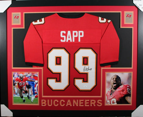 WARREN SAPP (Buccaneers red SKYLINE) Signed Autographed Framed Jersey JSA