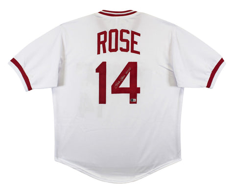 Pete Rose "4256" Authentic Signed White Pro Style Jersey w/ Silver Sig BAS