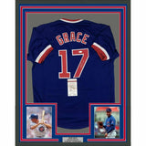 FRAMED Autographed/Signed MARK GRACE 33x42 Chicago Blue Jersey JSA COA Auto