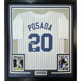 Framed Autographed/Signed Jorge Posada 33x42 New York Pinstripe Jersey BAS COA