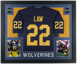 Ty Law Signed Michigan Wolverines 35x43 Framed Jersey (Beckett) 3xSuper Bowl Win