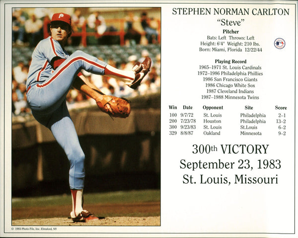 Phillies Steve Carlton 8x10 PhotoFile 300th Victory Photo Un-signed