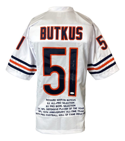 Dick Butkus Chicago Signed White Stat Football Jersey HOF 79 JSA