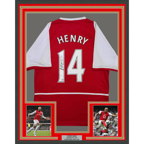 Framed Autographed/Signed Thierry Henry 35x39 Arsenal Red Jersey Beckett BAS COA