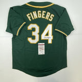 Autographed/Signed ROLLIE FINGERS Oakland Green Baseball Jersey JSA COA Auto