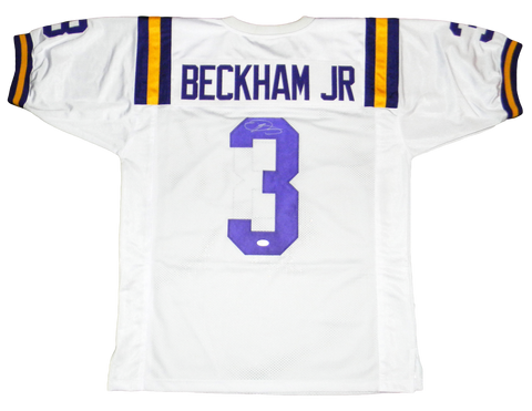 ODELL BECKHAM JR SIGNED AUTOGRAPHED LSU TIGERS #3 WHITE JERSEY JSA