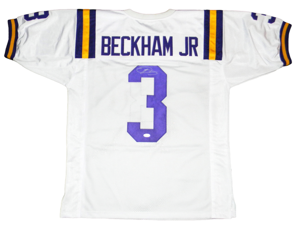 ODELL BECKHAM JR SIGNED AUTOGRAPHED LSU TIGERS #3 WHITE JERSEY JSA