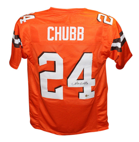 Nick Chubb Autographed/Signed Pro Style Orange White XL Jersey Beckett 40074