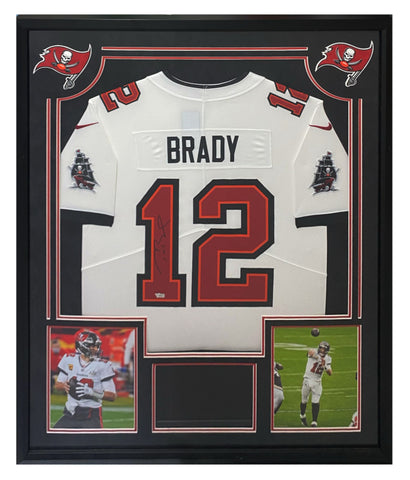 Tom Brady Autographed Bucs Framed 34" x 44" Nike Jersey w/ Monitor Fanatics