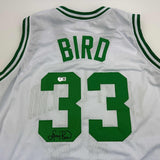 Autographed/Signed Larry Bird Boston White Basketball Jersey Beckett BAS COA