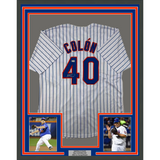 Framed Autographed/Signed Bartolo Colon 33x42 New York Pinstripe Jersey BAS COA