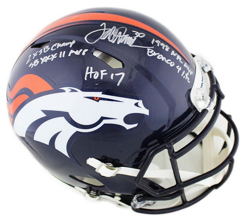 Terrell Davis Signed Denver Broncos Speed Authentic Helmet with 5 Career Stats