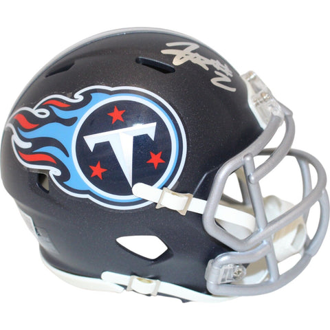 Tyjae Spears Autographed/Signed Tennessee Titans Speed Mini Helmet Beckett 48621