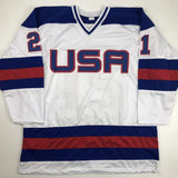 Autographed/Signed Mike Eruzione White Team Miracle On Ice 1980 Jersey JSA COA