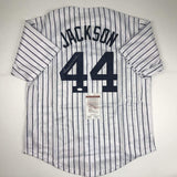 Autographed/Signed Reggie Jackson New York NY Pinstripe Jersey JSA COA