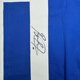 Autographed/Signed Brian Burns New York Blue Football Jersey JSA COA