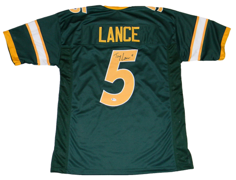 TREY LANCE SIGNED AUTOGRAPHED NORTH DAKOTA STATE BISON #5 GREEN JERSEY BECKETT