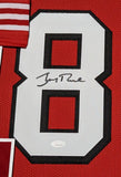 FRAMED IN SUEDE SAN FRANCISCO 49ERS JERRY RICE AUTOGRAPHED STAT JERSEY JSA COA