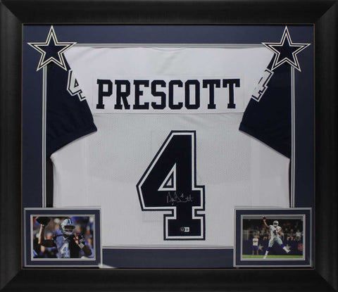 Dak Prescott Authentic Signed White Alt Color Rush Framed Jersey BAS Witnessed