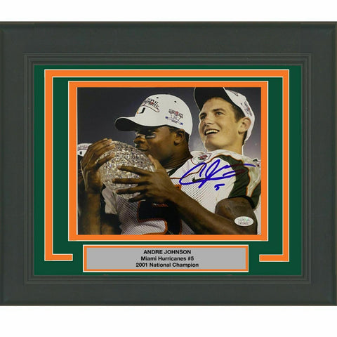 FRAMED Autographed/Signed ANDRE JOHNSON Miami Hurricanes 8x10 Photo JSA COA Auto