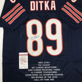 Autographed/Signed MIKE DITKA Chicago Blue Stat Football Jersey JSA COA Auto