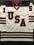 Autographed/Signed JAMIE LANGENBRUNNER Team USA Olympics Hockey Jersey JSA COA