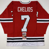 Autographed/Signed CHRIS CHELIOS Chicago Red Hockey Jersey JSA COA Auto