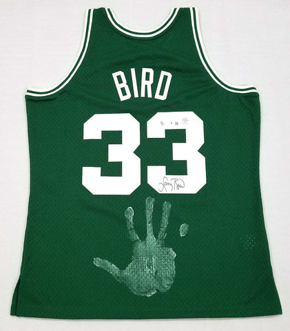 Larry Bird Autographed Boston Celtics M&N Swingman Jersey W/ Hand Print Beckett